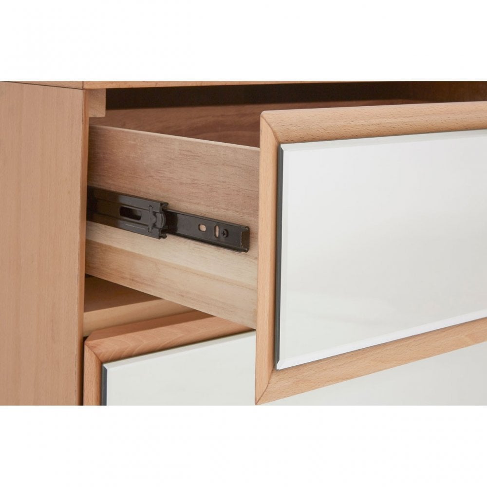 Tuskin 6 Drawer Chest, Beechwood, Mirrored Glass