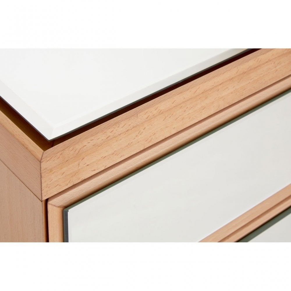 Tuskin 6 Drawer Chest, Beechwood, Mirrored Glass