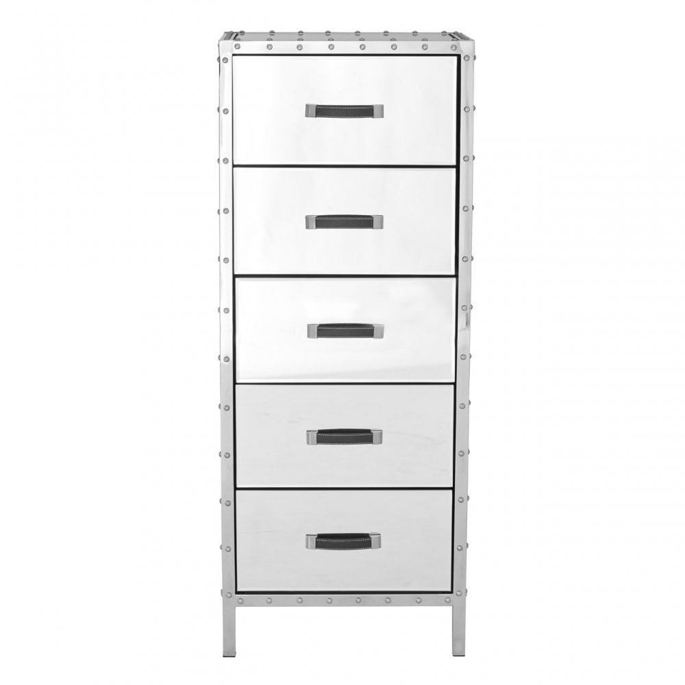 Rivet Chest, Mirrored Glass, Stainless Steel