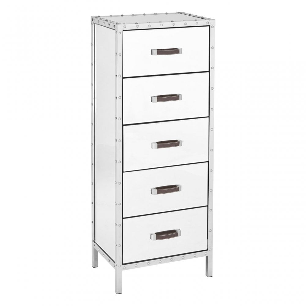 Rivet Chest, Mirrored Glass, Stainless Steel