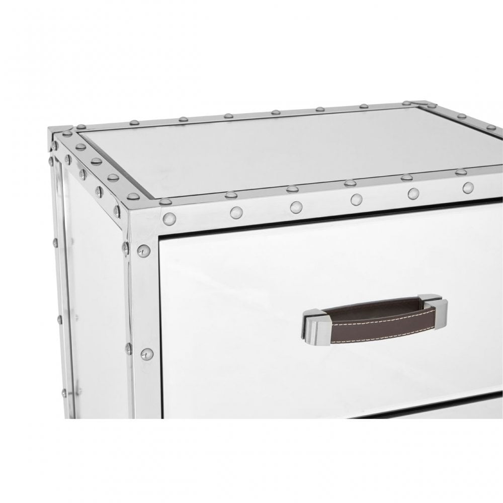 Rivet Chest, Mirrored Glass, Stainless Steel