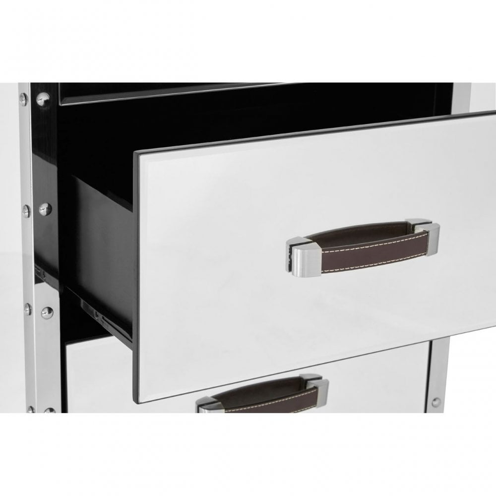 Rivet Chest, Mirrored Glass, Stainless Steel