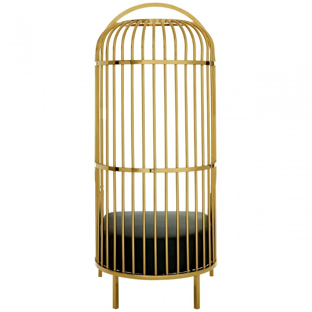 Elisa Gold Finish Dome Cage Chair, Foam, Stainless Steel, Gold