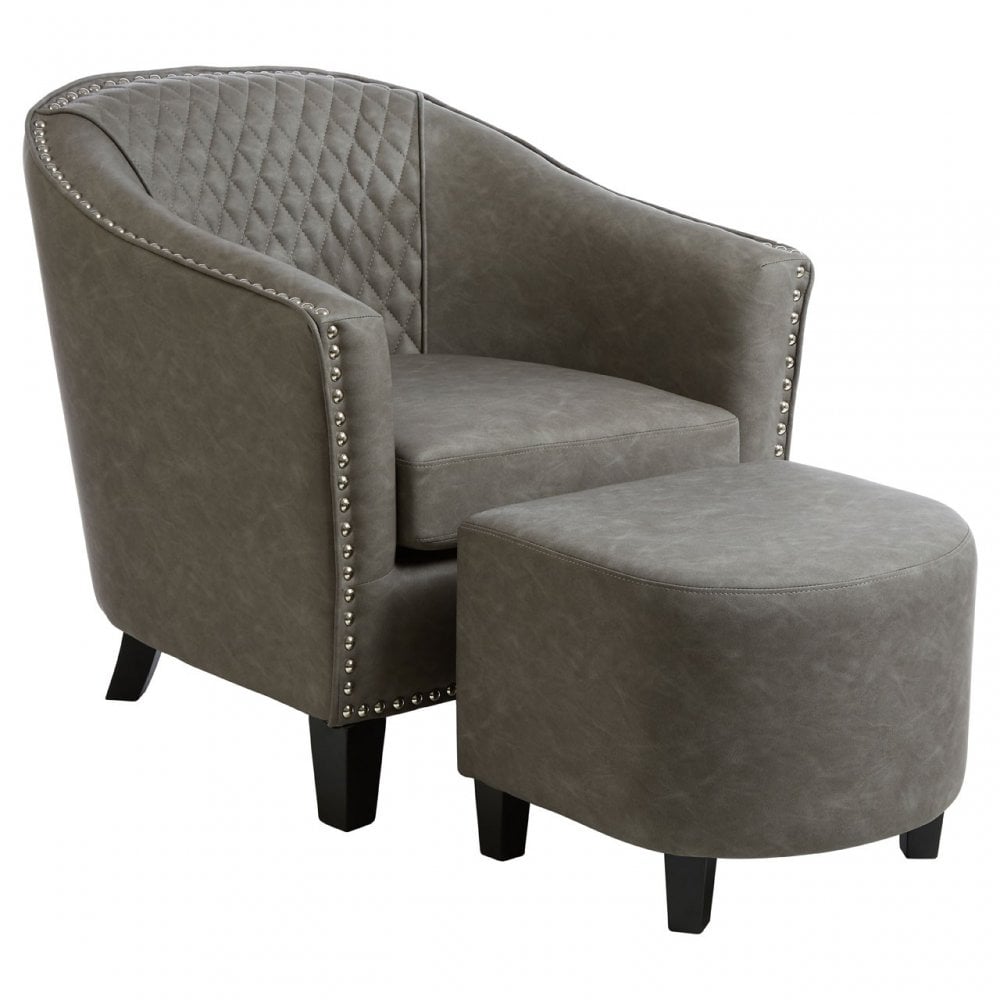 Derby Chair with Footstool, Foam, Rubberwood, Grey