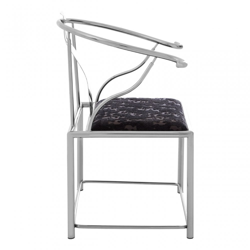 Yasmin Black Velvet & Steel Chair, Sponge, Stainless Steel, Silver
