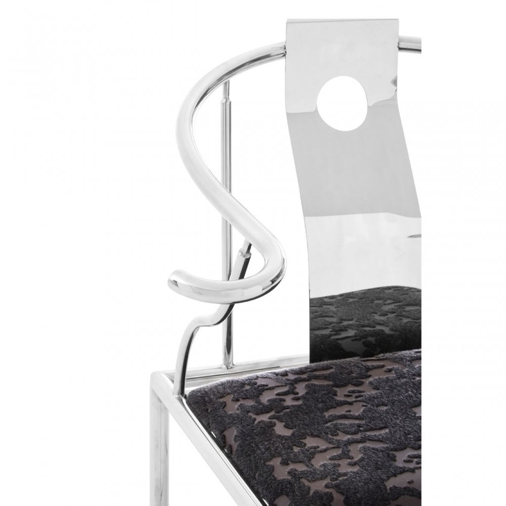 Yasmin Black Velvet & Steel Chair, Sponge, Stainless Steel, Silver