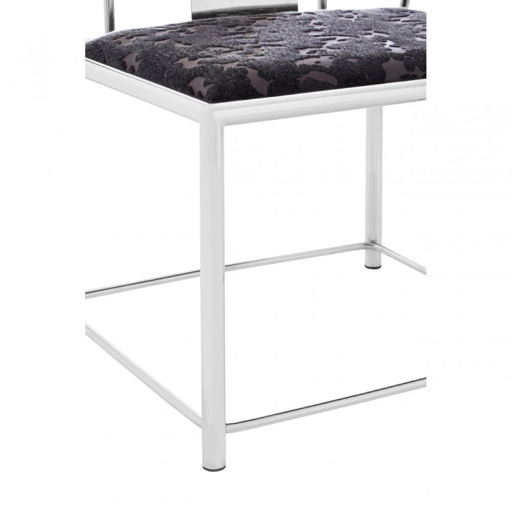 Yasmin Black Velvet & Steel Chair, Sponge, Stainless Steel, Silver