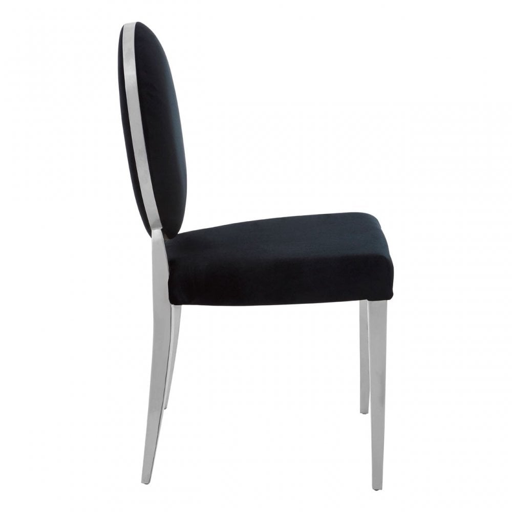 Yasmin Black Velvet & Steel Chair, Sponge, Stainless Steel, Silver
