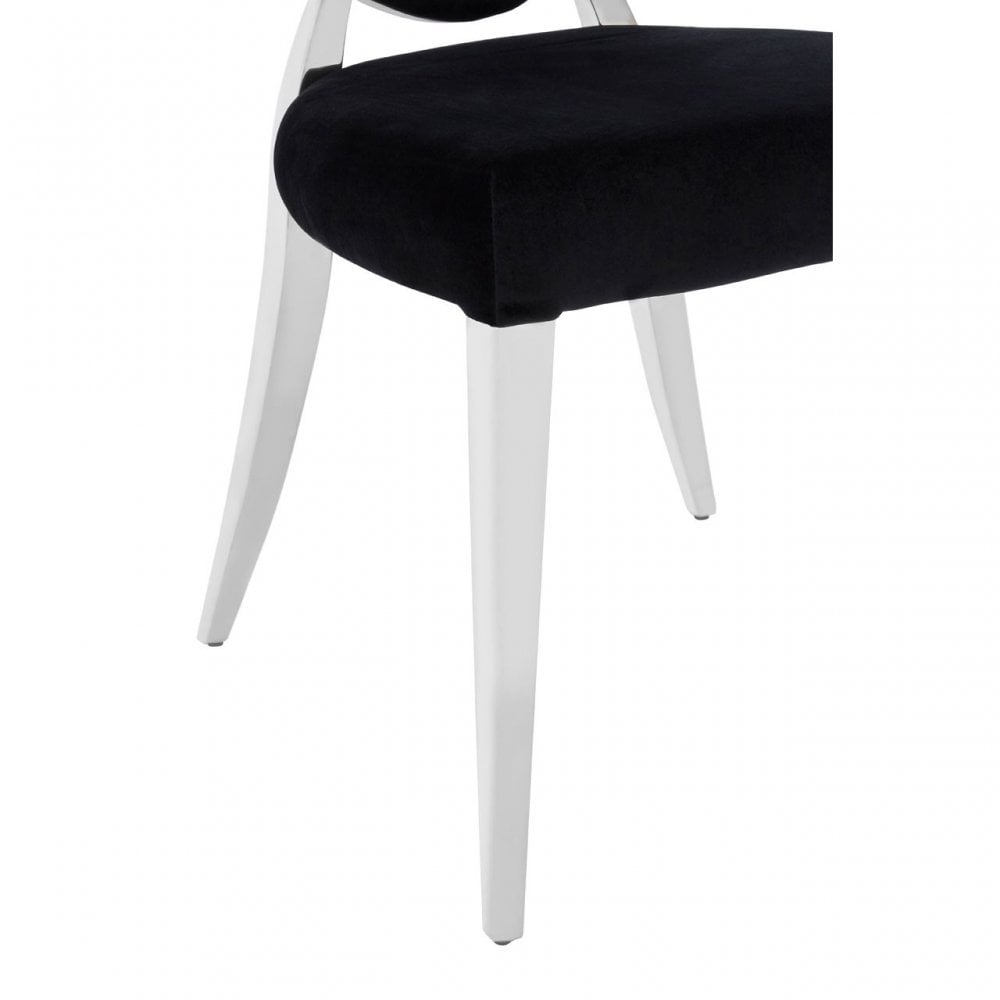 Yasmin Black Velvet & Steel Chair, Sponge, Stainless Steel, Silver