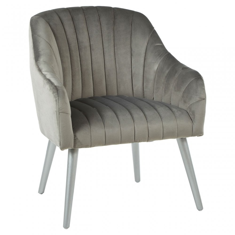 Louxor Grey Fabric Armchair, Wood, Silver