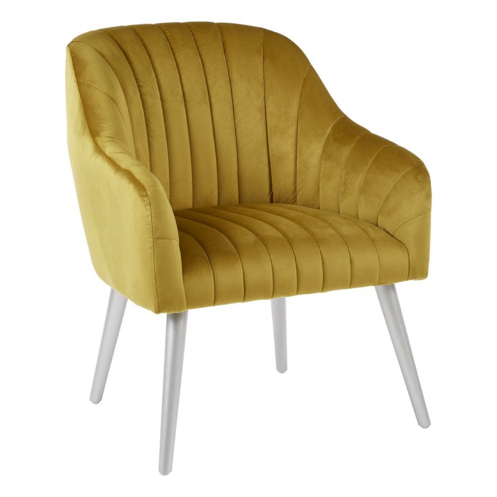 Louxor Mustard Fabric Armchair, Velvet, Wood, Yellow