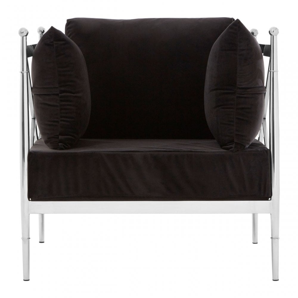 Donal Steel Velvet Silver Chair with Silver Lattice Arms