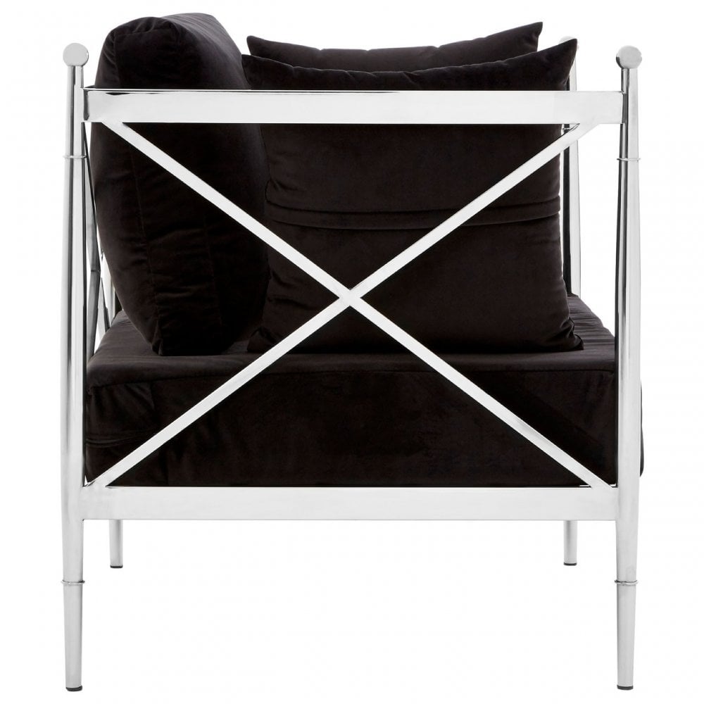 Donal Steel Velvet Silver Chair with Silver Lattice Arms