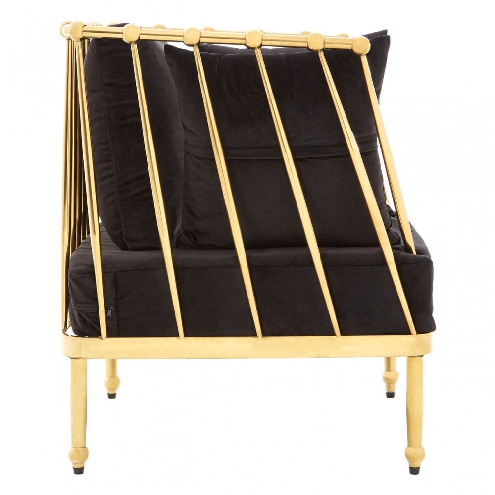 Donal Chair with Gold Finish Tapered Arms, Steel, Velvet, Black