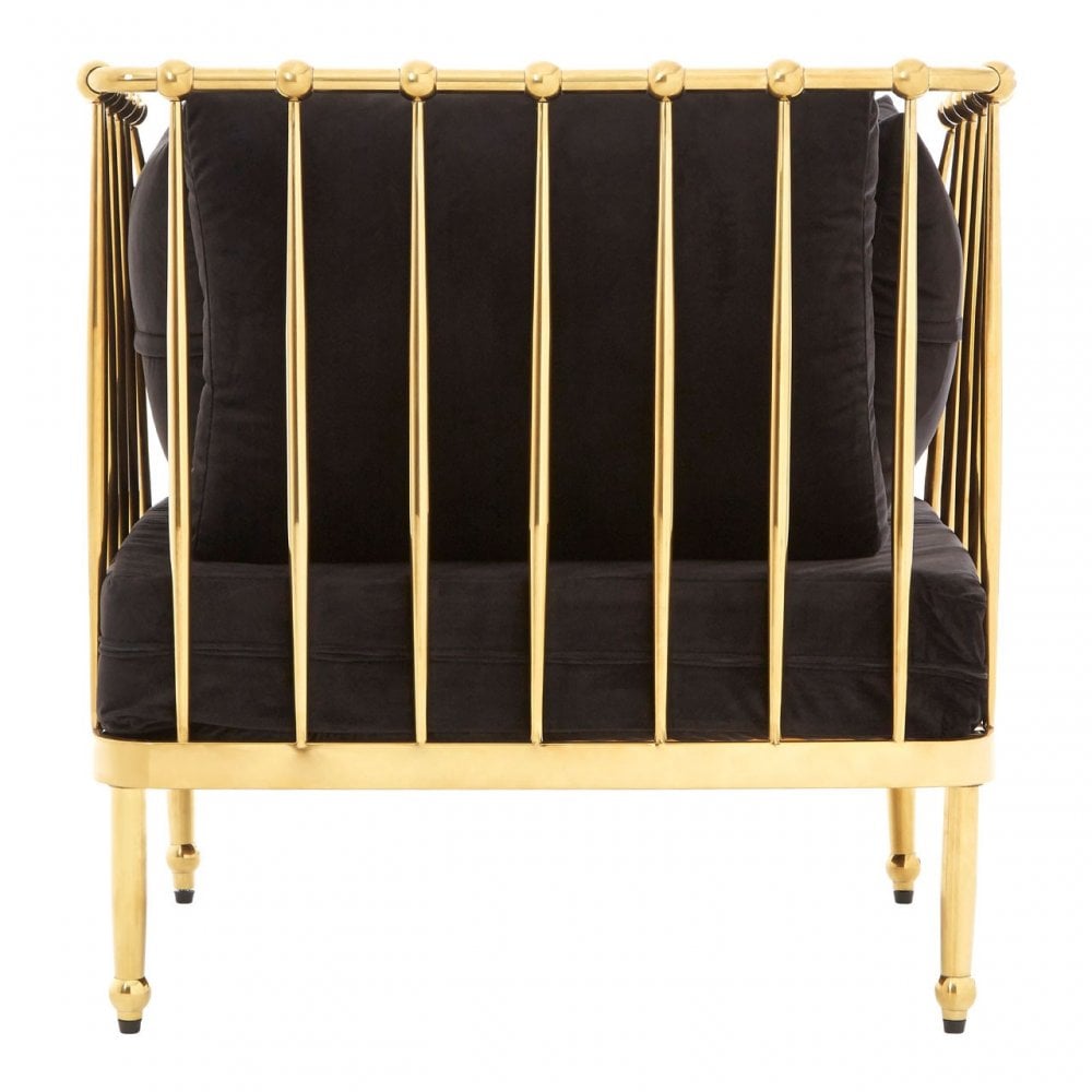 Donal Chair with Gold Finish Tapered Arms, Steel, Velvet, Black