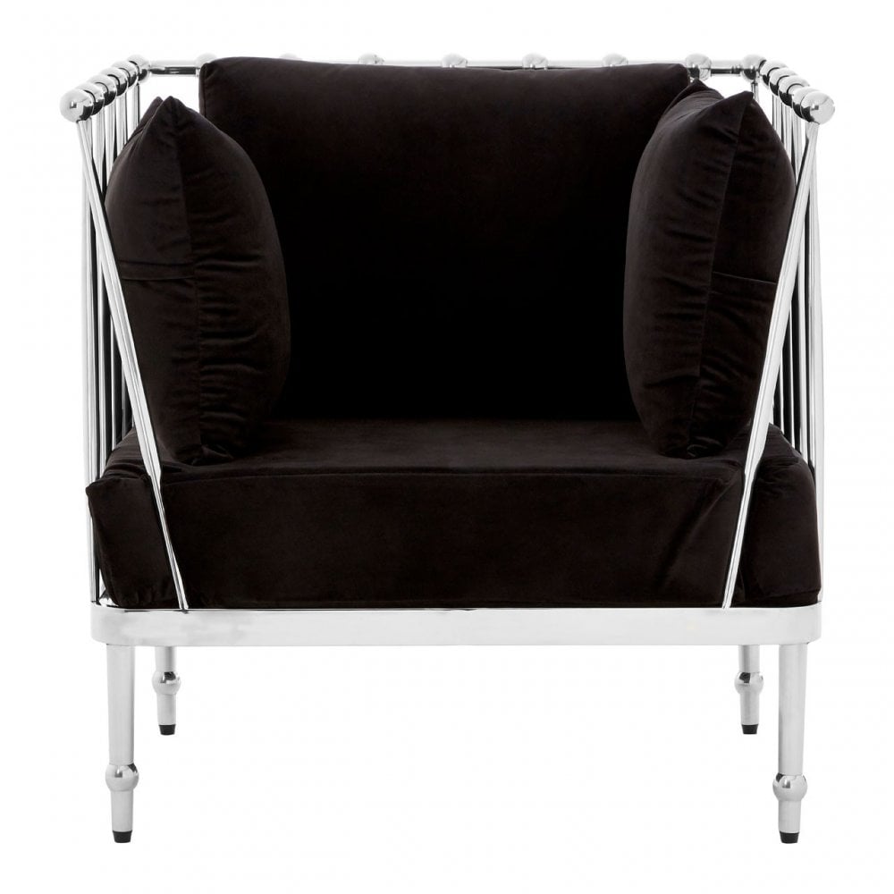 Donal Chair with Silver Finish Tapered Arms, Steel, Velvet