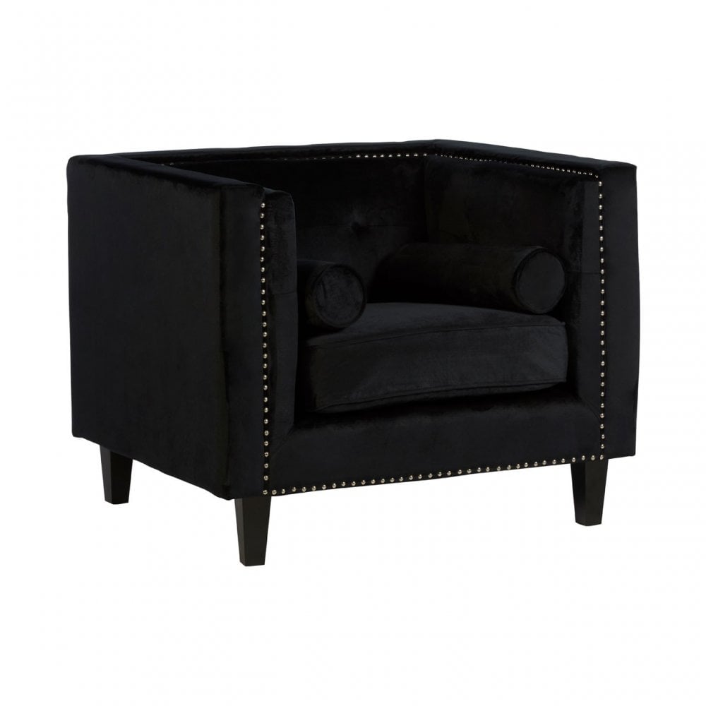 Flick Black Velvet Chair, Eucalyptus Wood, Wood, Black