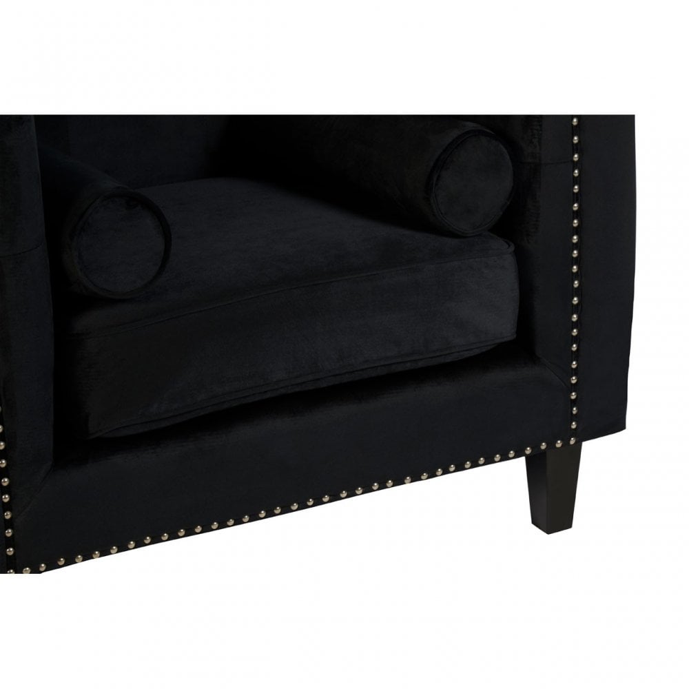 Flick Black Velvet Chair, Eucalyptus Wood, Wood, Black