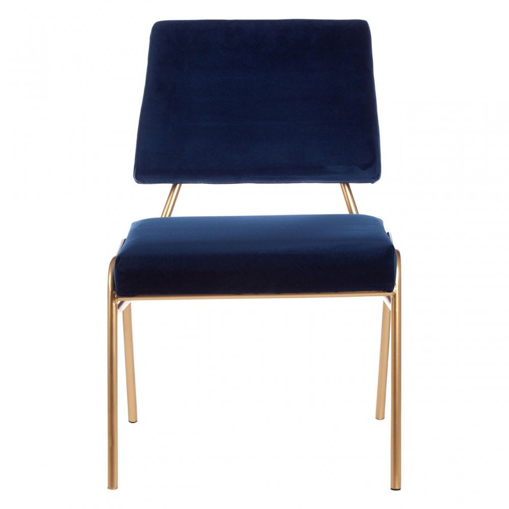 Lexa Blue Velvet Chair, Velvet, Gold