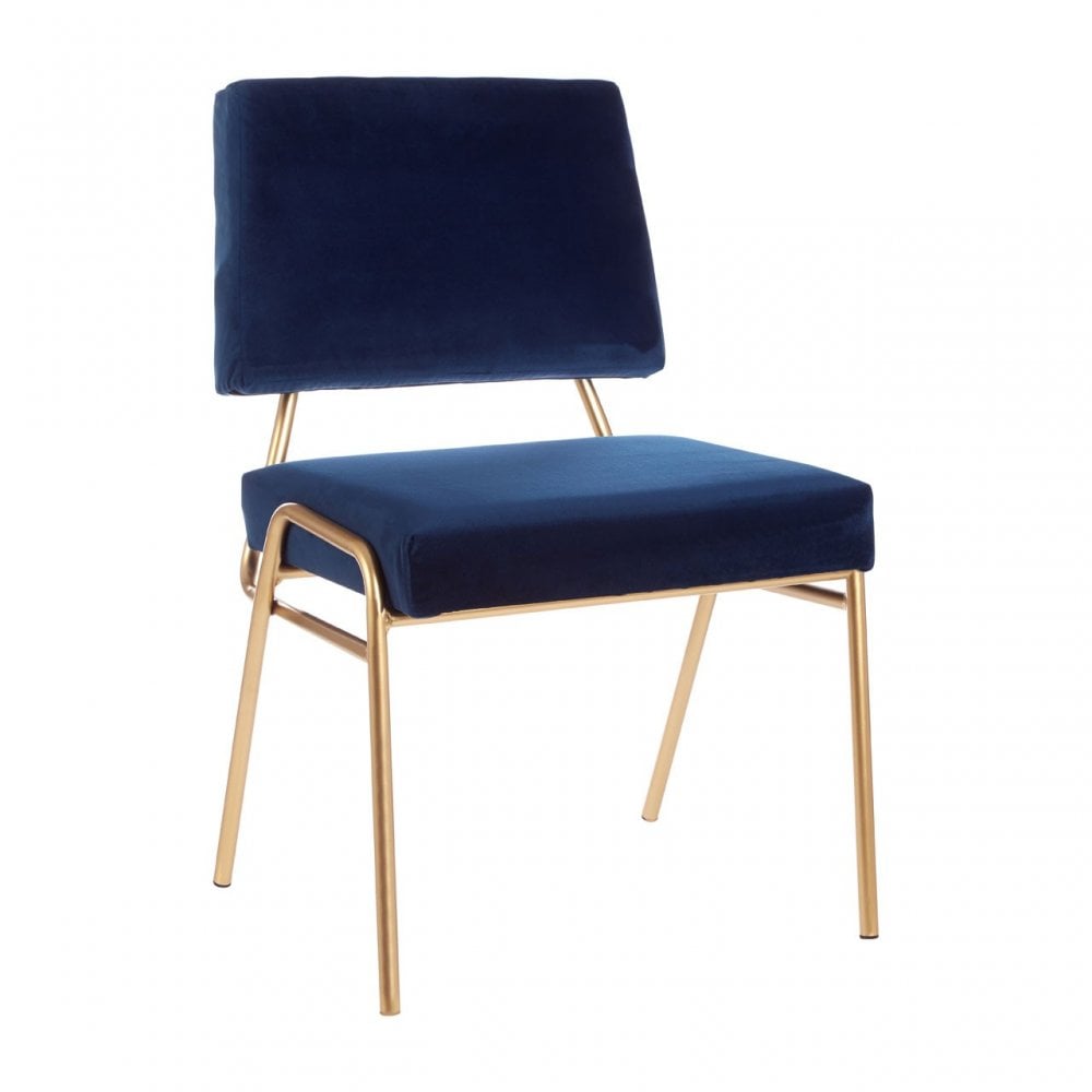 Lexa Blue Velvet Chair, Velvet, Gold