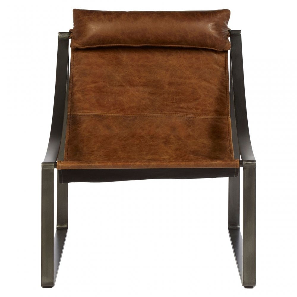 Maryn Light Brown Leather Chair, Leather, Iron, Linen, Brown