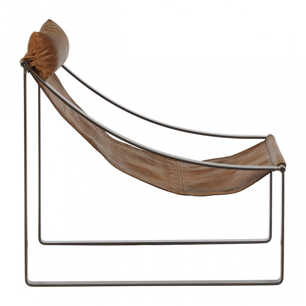 Maryn Light Brown Leather Chair, Leather, Iron, Linen, Brown