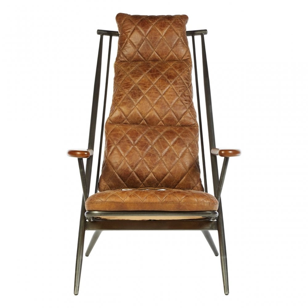 Maryn Light Brown Leather Chair, Ash Wood, Leather, Iron, Linen, Brown