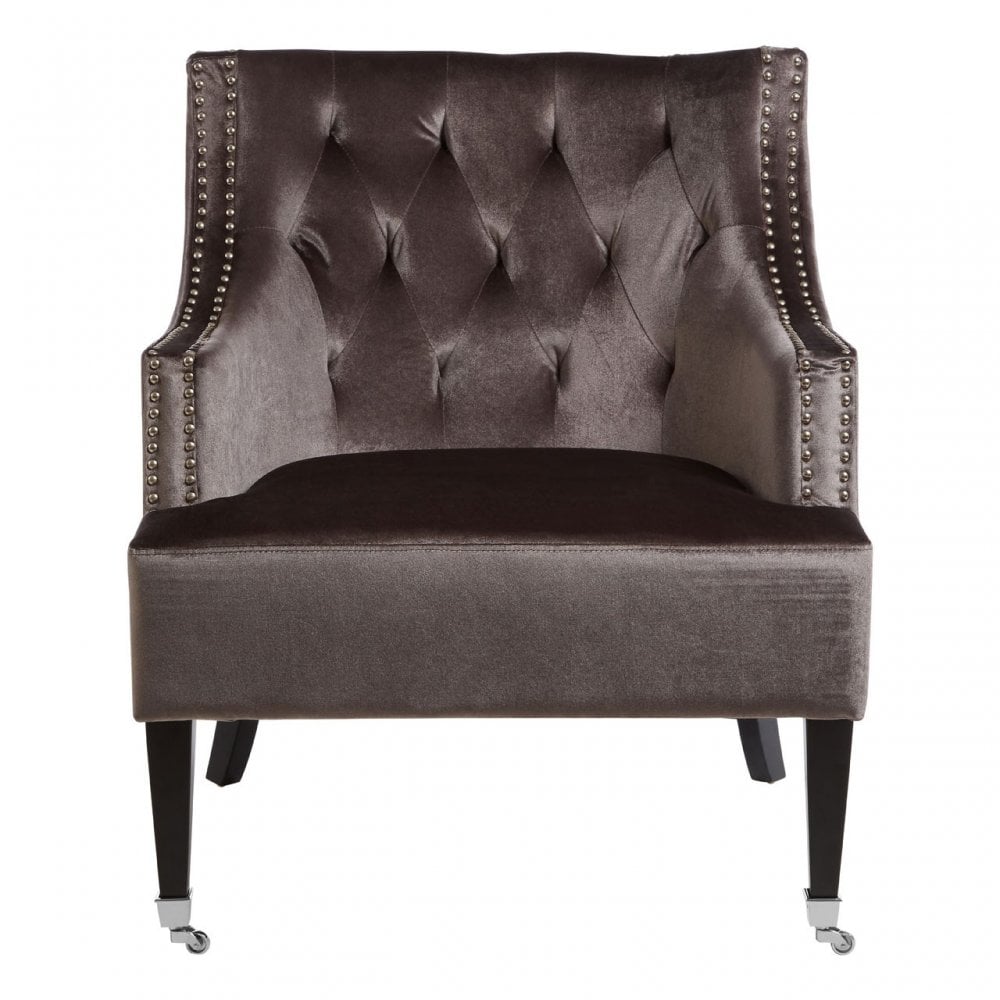 Darlington Grey Velvet Chair, Cotton Velvet / Rubber Webbing, Rubberwood, Wood, Grey