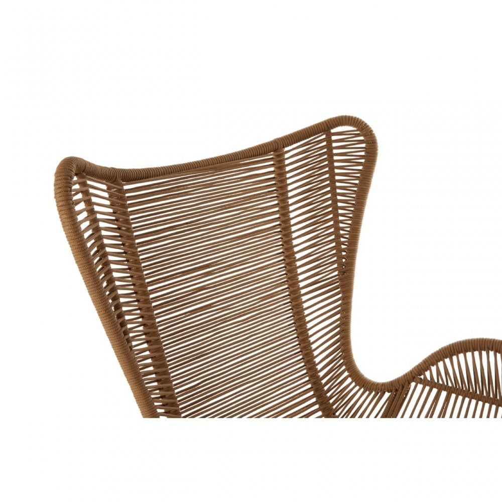 Sisal Latte Rope Lounge Chair & Footstool, Cotton Rope, Steel, Wood, Brown