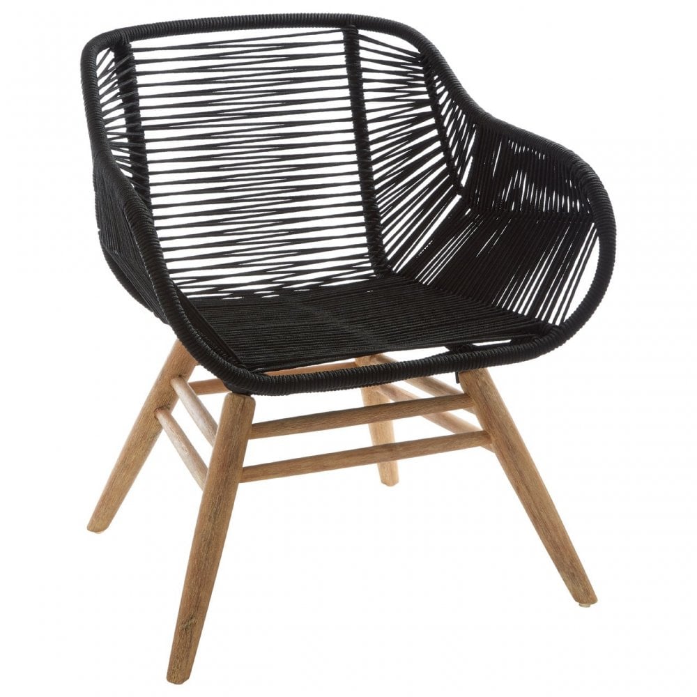 Sisal Black Rope Armchair, Linen Rope, Steel, Wood, Black