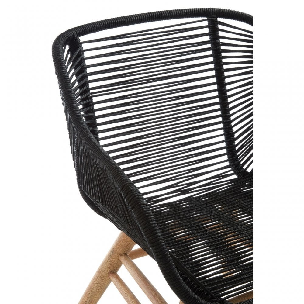 Sisal Black Rope Armchair, Linen Rope, Steel, Wood, Black