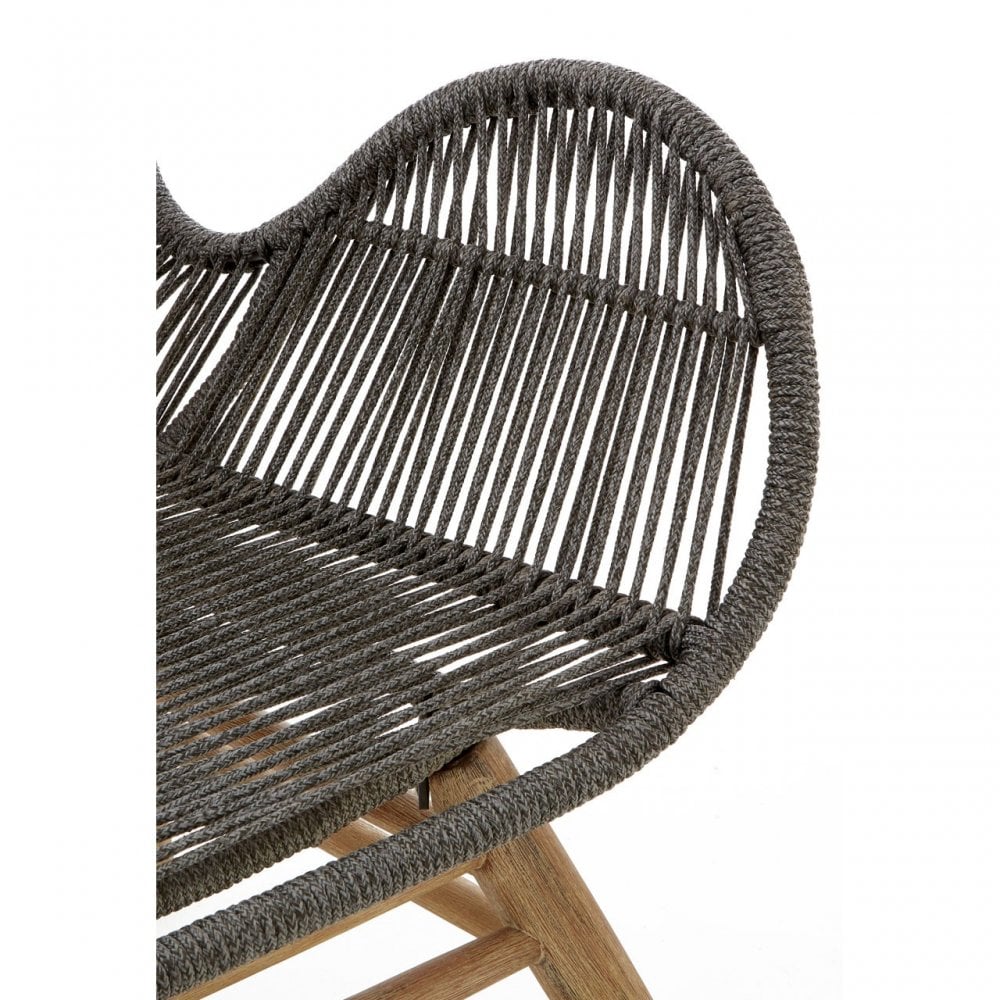Sisal Grey Rope Lounge Chair & Footstool, Cotton Rope, Steel, Wool, Grey