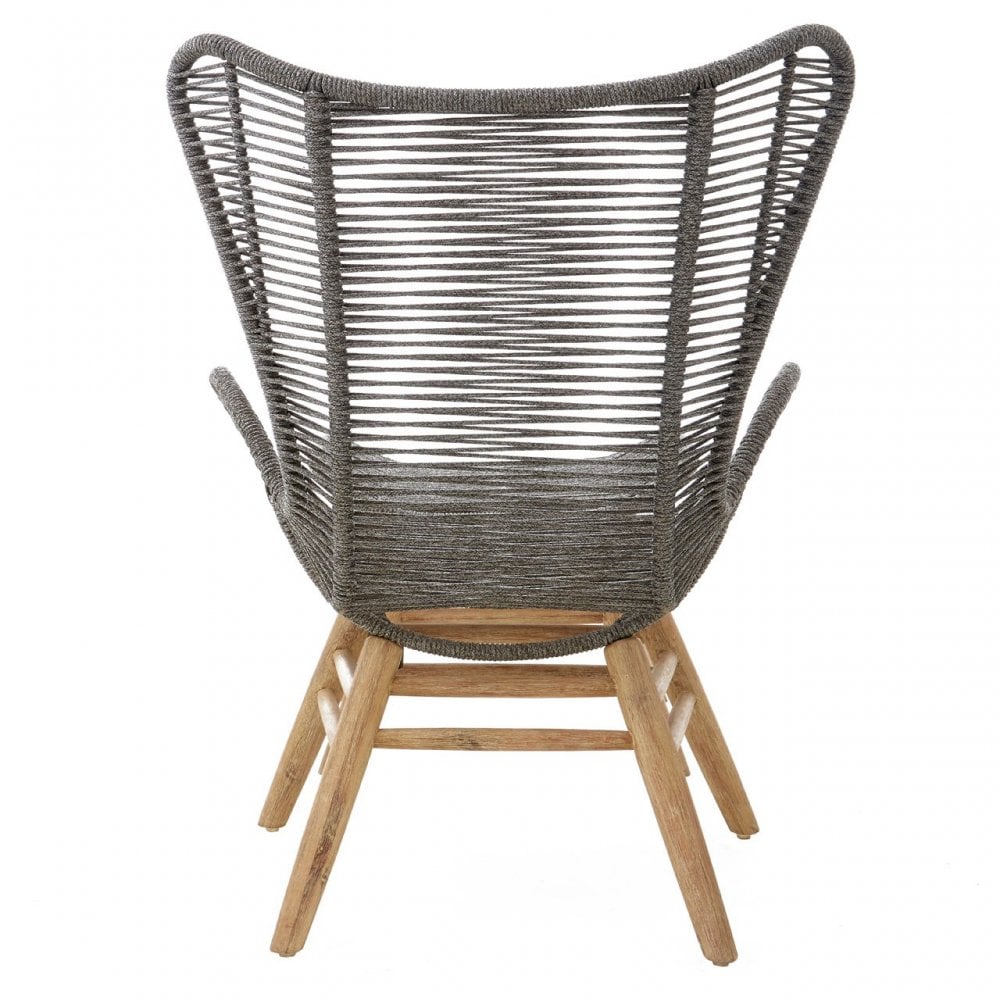 Sisal Grey Rope Lounge Chair & Footstool, Cotton Rope, Steel, Wool, Grey