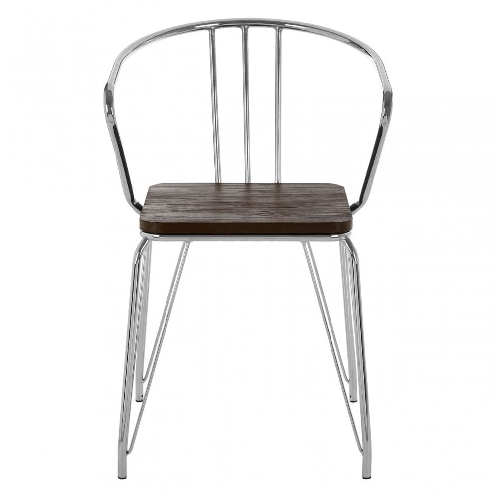 Brock Chrome Metal and Elm Wood Arm Chair, Chromed Elm Wood, Silver