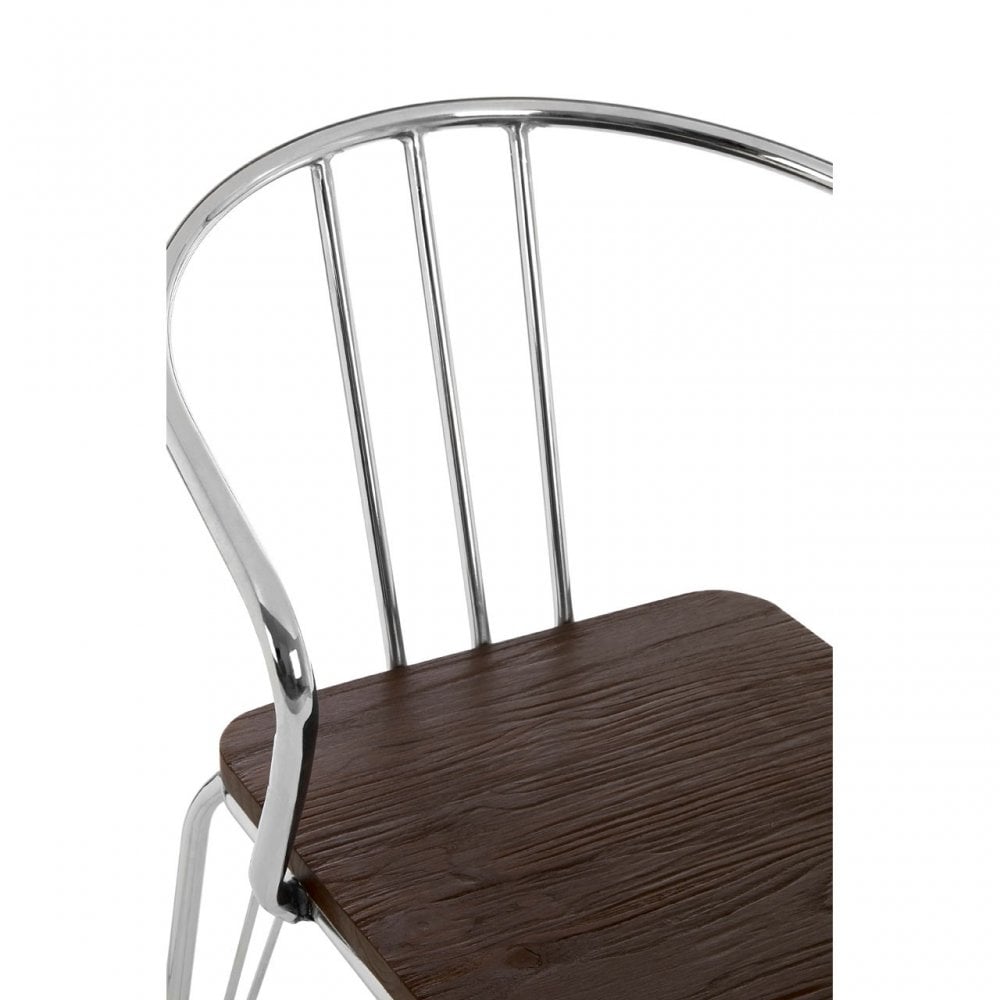 Brock Chrome Metal and Elm Wood Arm Chair, Chromed Elm Wood, Silver