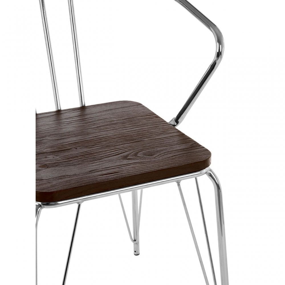 Brock Chrome Metal and Elm Wood Arm Chair, Chromed Elm Wood, Silver