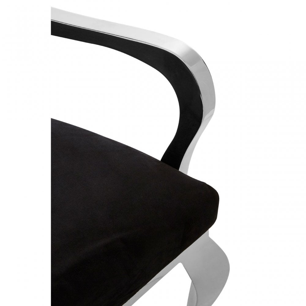 Novara Black Velvet / Silver Baroque Chair, Plywood, Stainless Steel, Black