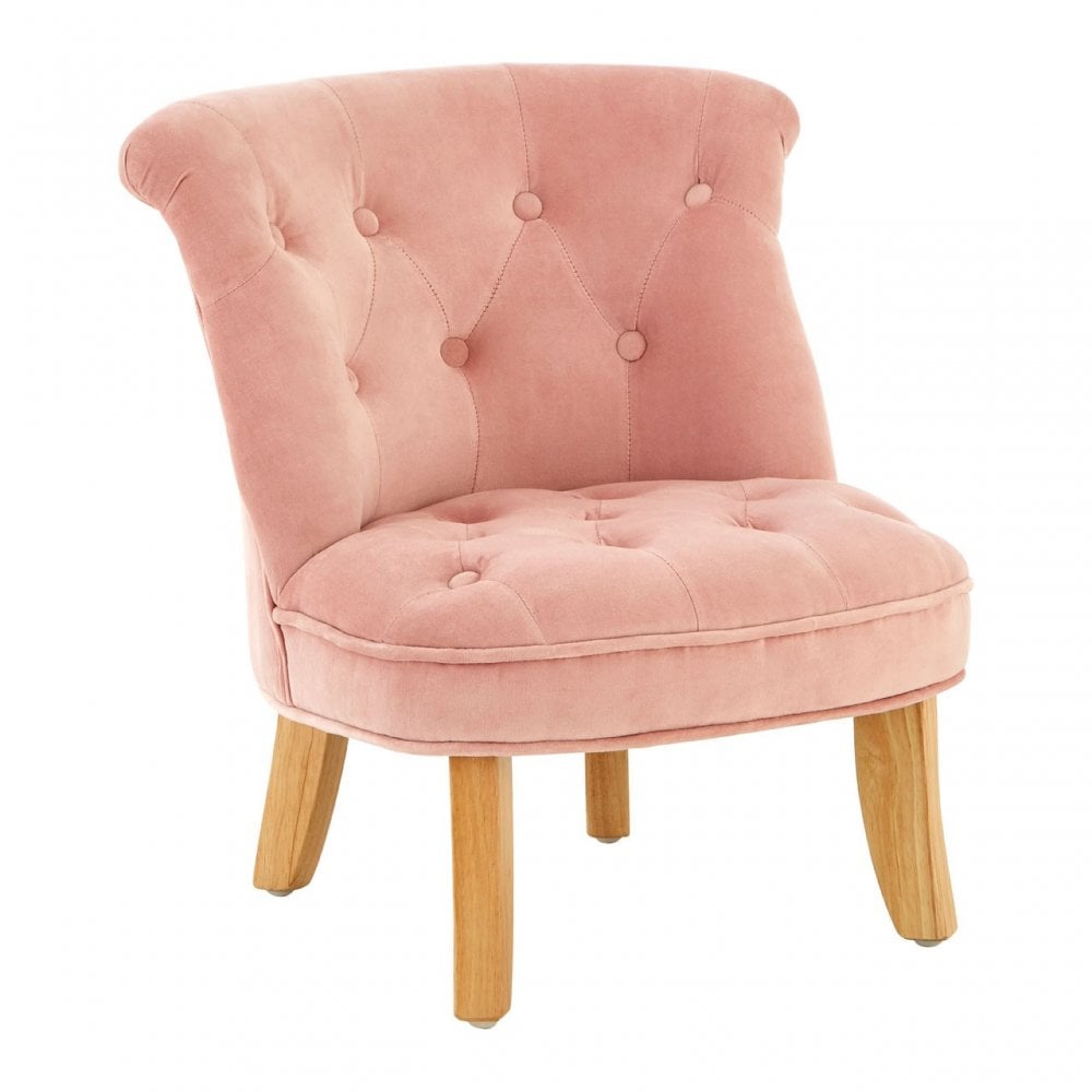 Estelle Kids Armless Pink Chair Plush Velvet and Wood