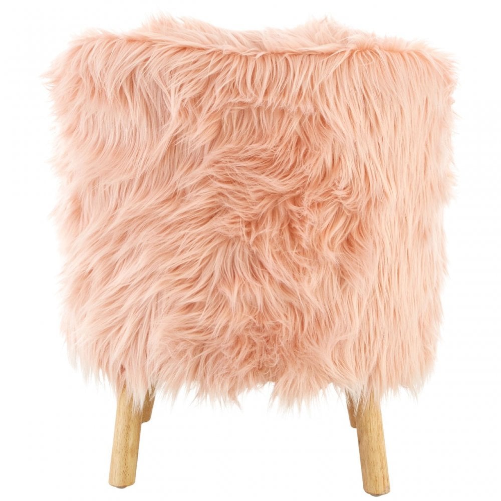 Kids Pink Shaggy Faux Fur and Wood Chair