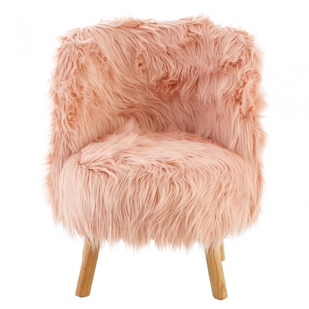 Kids Pink Shaggy Faux Fur and Wood Chair