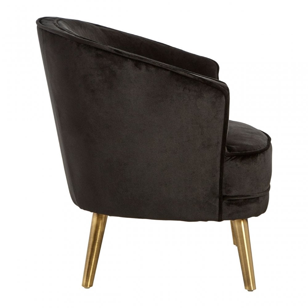 Louxor Black Velvet Round Chair, Pine Wood, Black