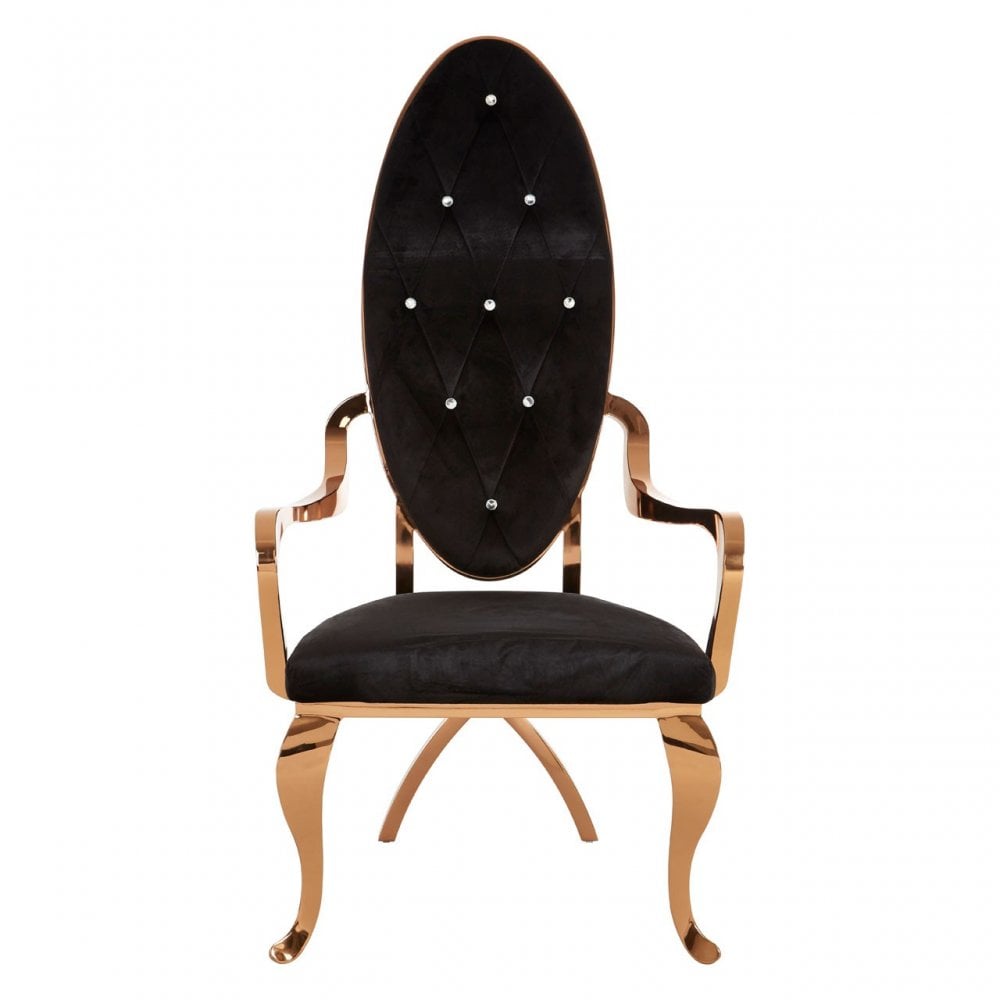 Novara Black Velvet / Rose Gold Baroque Chair, Plywood, Stainless Steel, Rose Gold