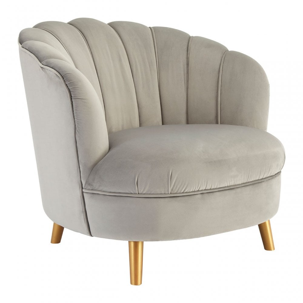Orlina Grey Velvet Chair with Gold Wood Legs, Birchwood, Foam, Wood, Grey