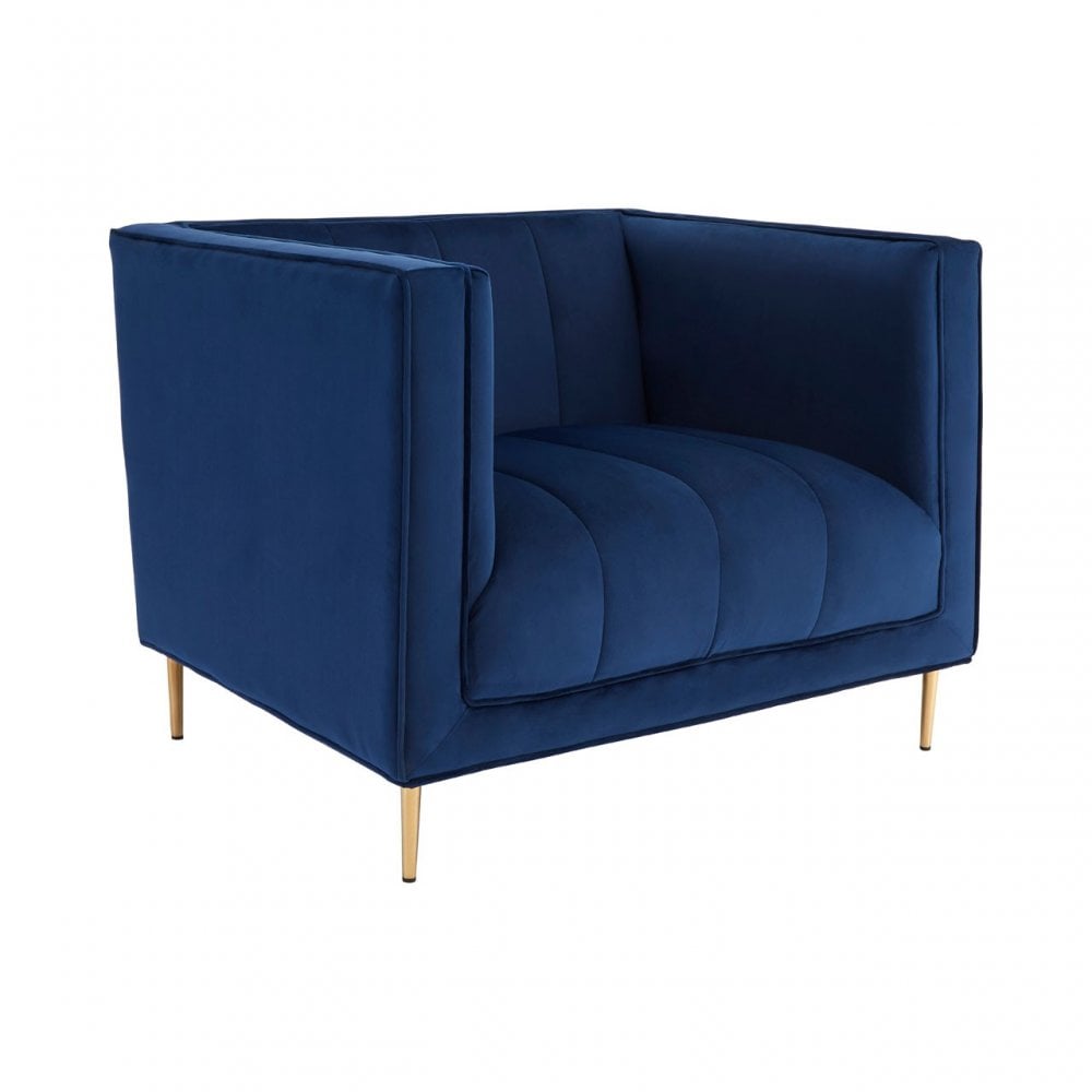 Otylia Deep Blue Velvet Armchair, Foam, Wood, Blue