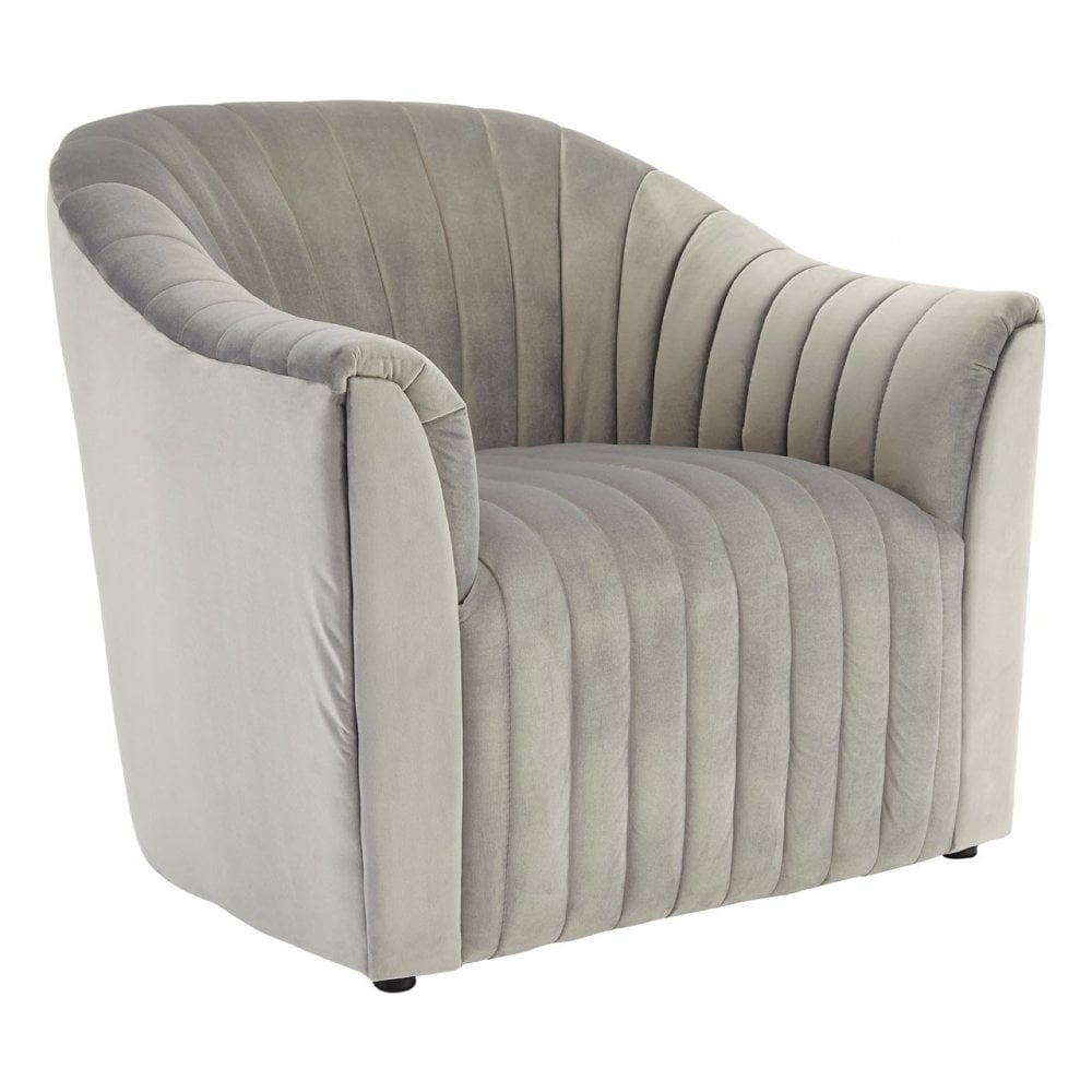 Opel Grey Velvet Armchair, Foam, Wood, Grey