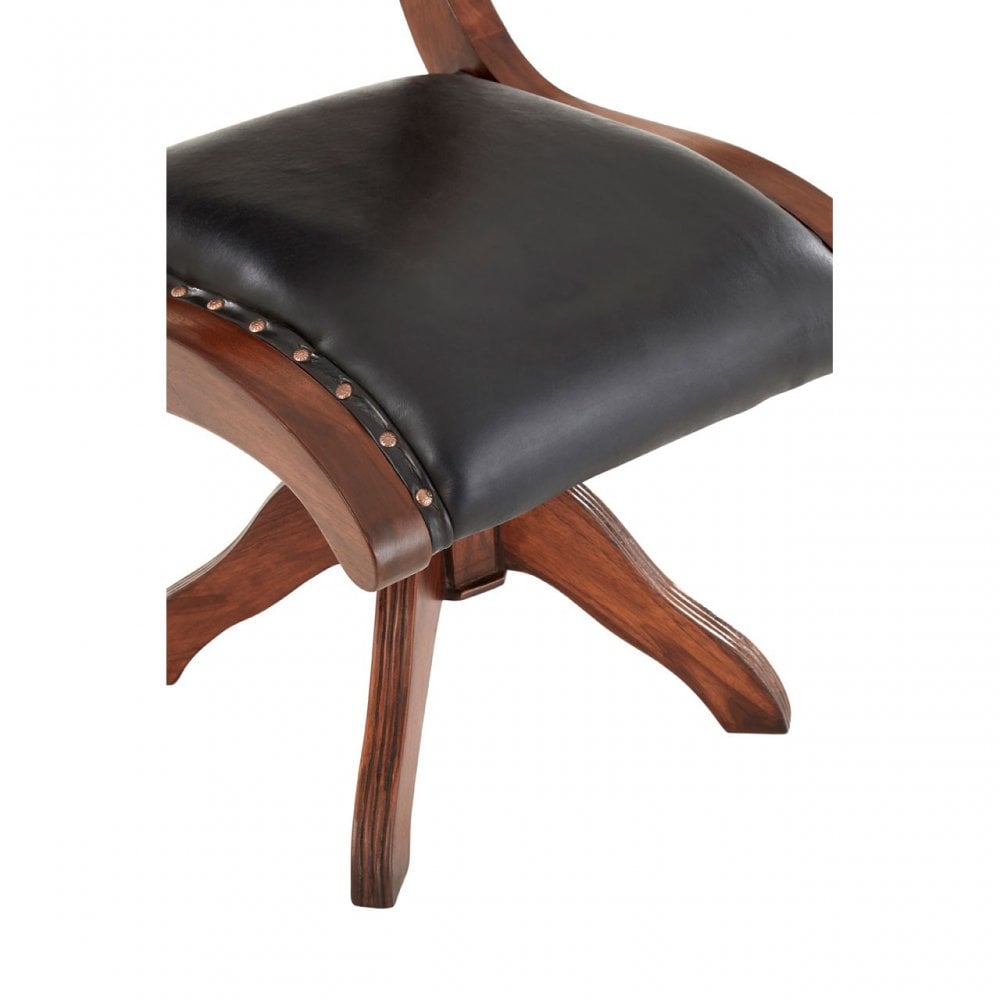 Toby Genuine Black Leather Swivel Chair, Leather, Teak, Black