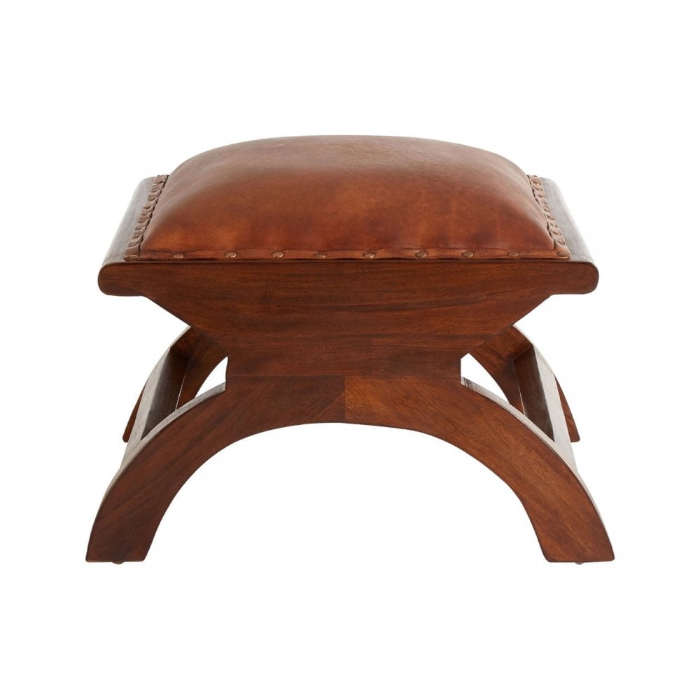 Toby Chair with Footstool, Leather, Teak, Brown