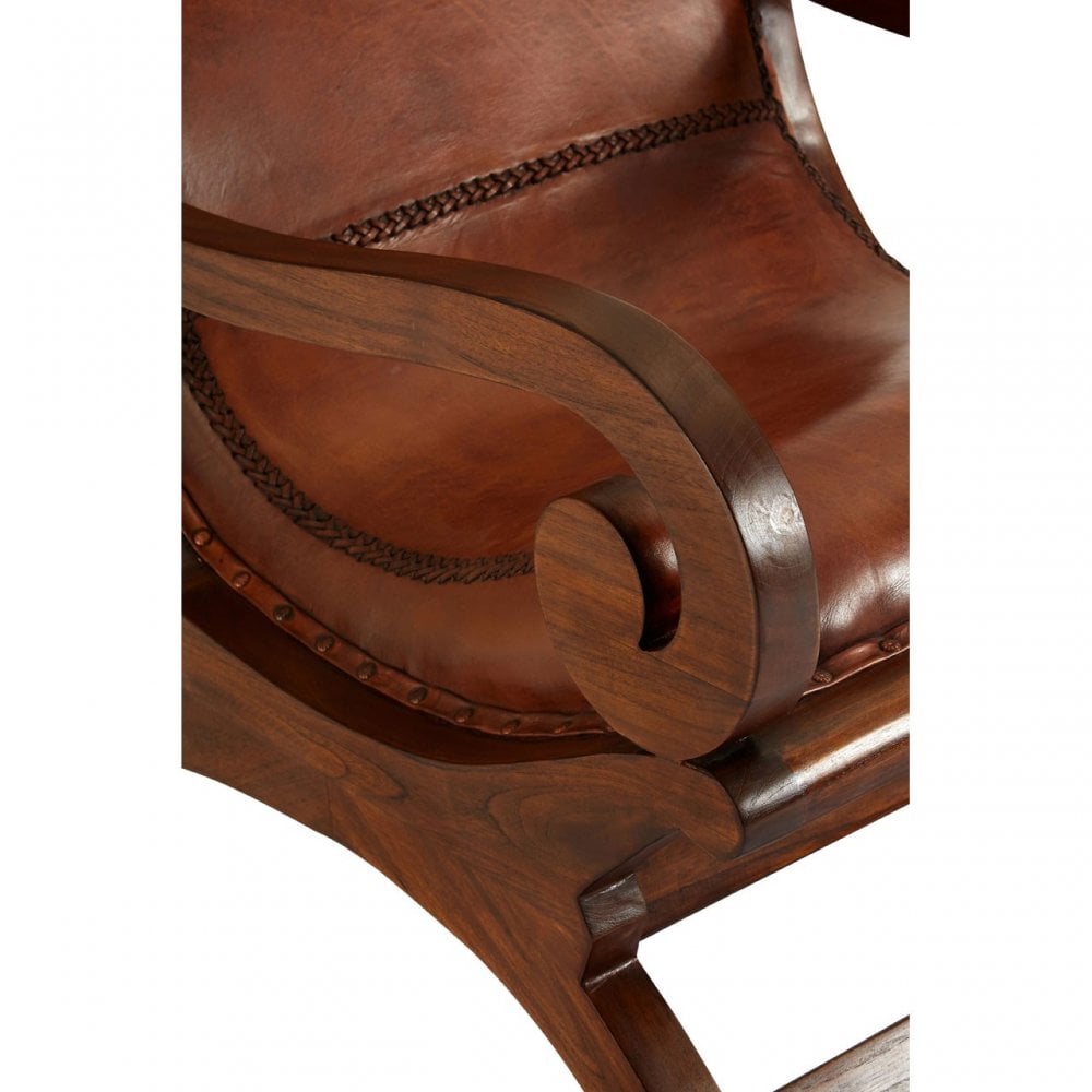 Toby Chair with Footstool, Leather, Teak, Brown