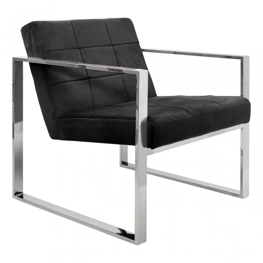 Chiqui Black Velvet Cocktail Chair, Stainless Steel, Black