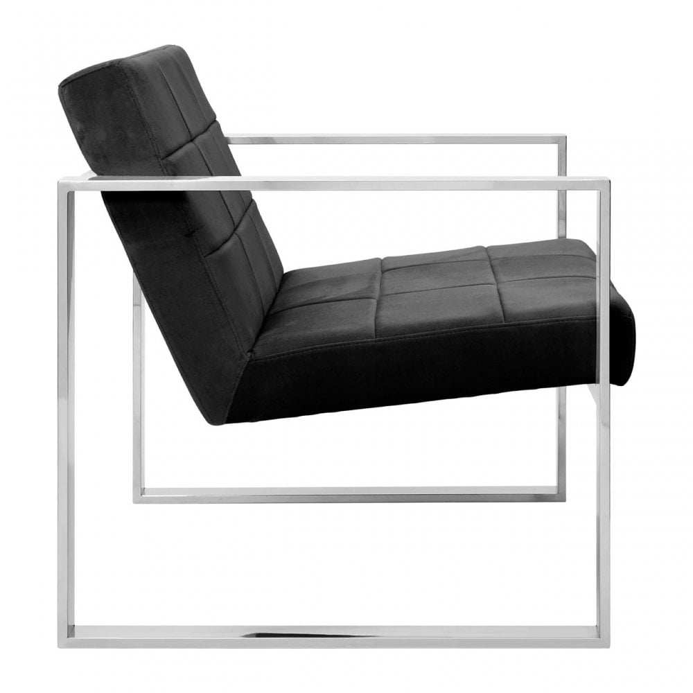 Chiqui Black Velvet Cocktail Chair, Stainless Steel, Black